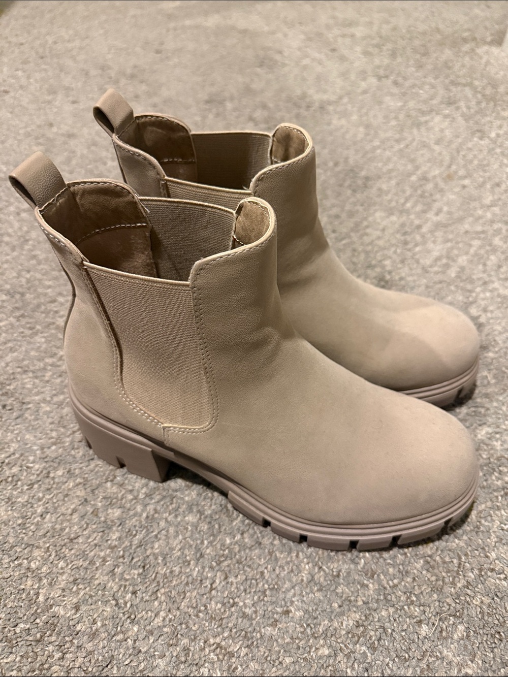 Chelsea Lug Booties in Taupe